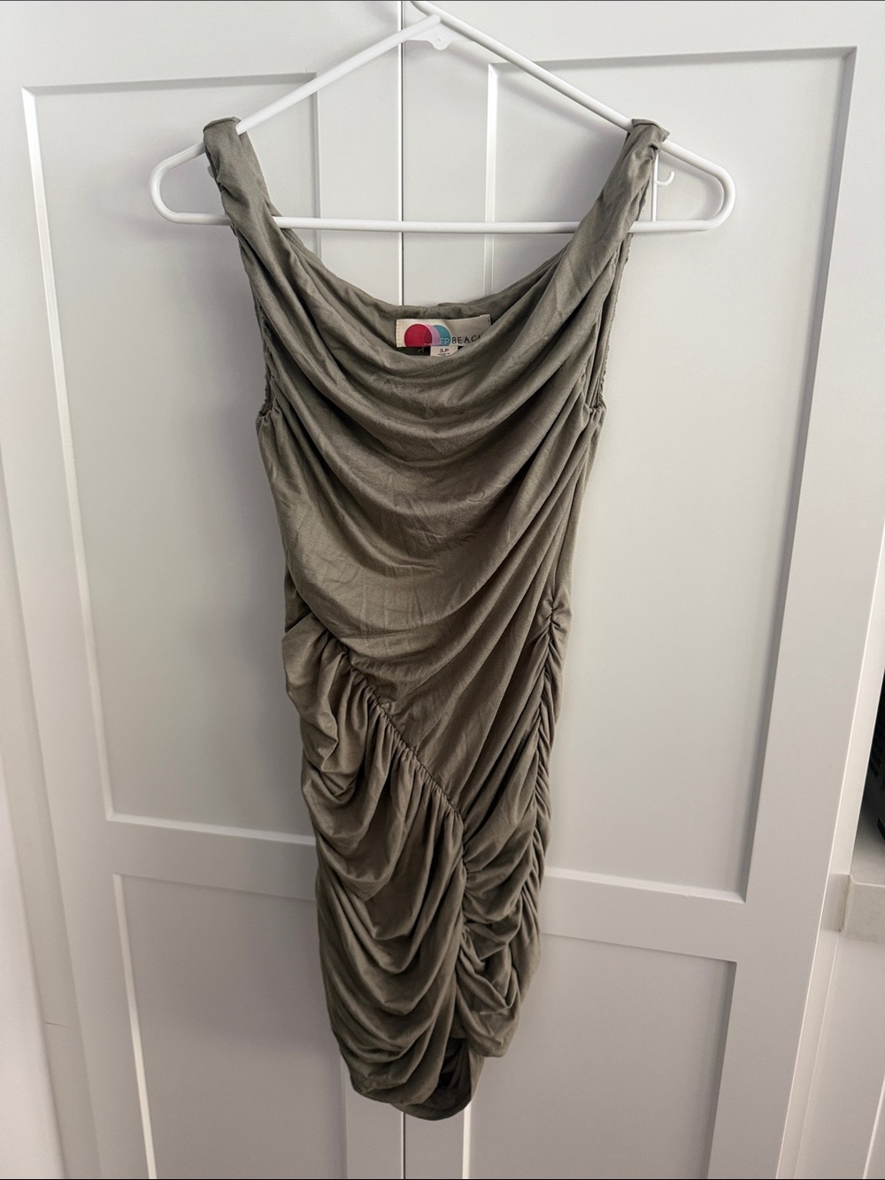 Free People Beach Draped Ruched Olive Green Sleeveless Dress Size Small